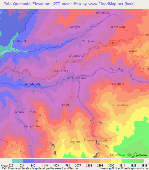 Palo Quemado,Ecuador Elevation Map