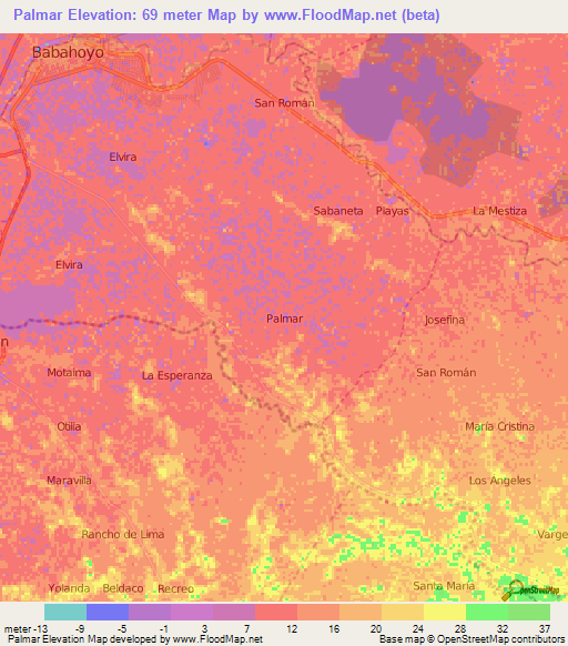 Palmar,Ecuador Elevation Map