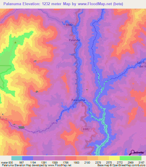 Palanuma,Ecuador Elevation Map