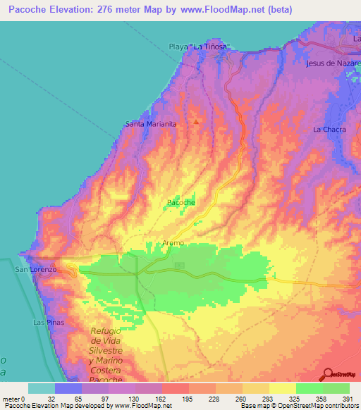 Pacoche,Ecuador Elevation Map