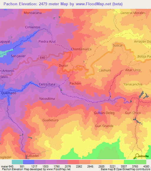 Pachon,Ecuador Elevation Map