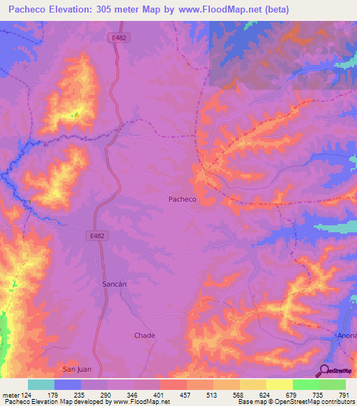 Pacheco,Ecuador Elevation Map