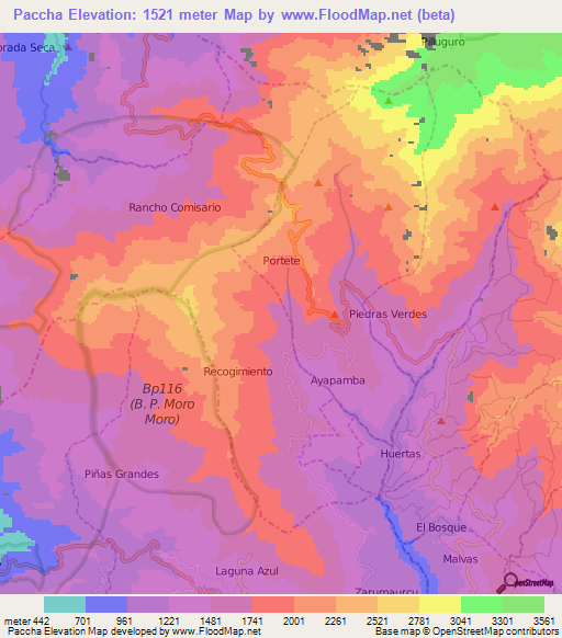 Paccha,Ecuador Elevation Map