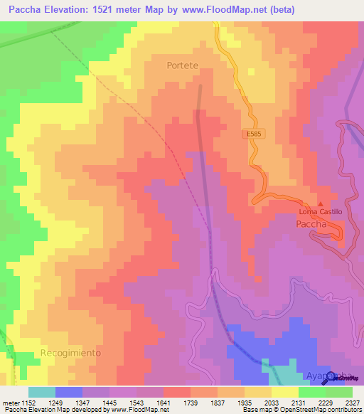 Paccha,Ecuador Elevation Map