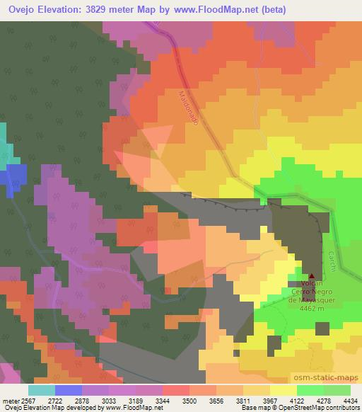 Ovejo,Ecuador Elevation Map