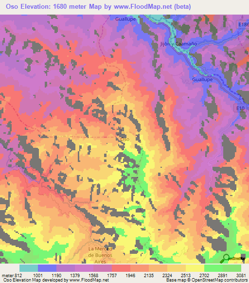 Oso,Ecuador Elevation Map