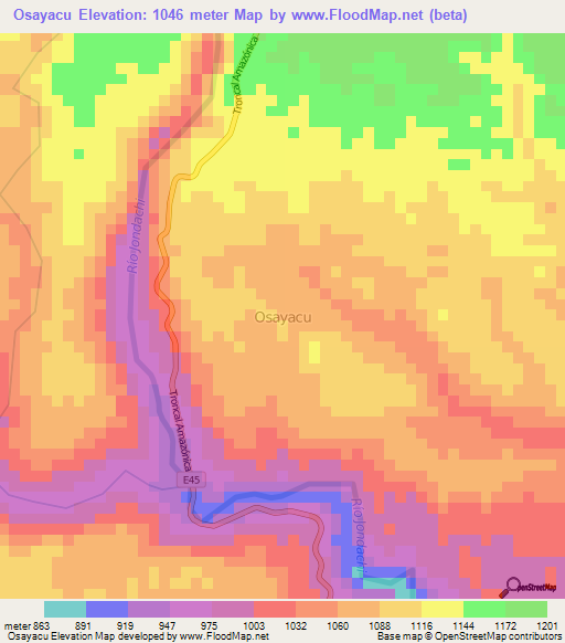 Osayacu,Ecuador Elevation Map