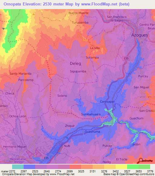 Ornopata,Ecuador Elevation Map