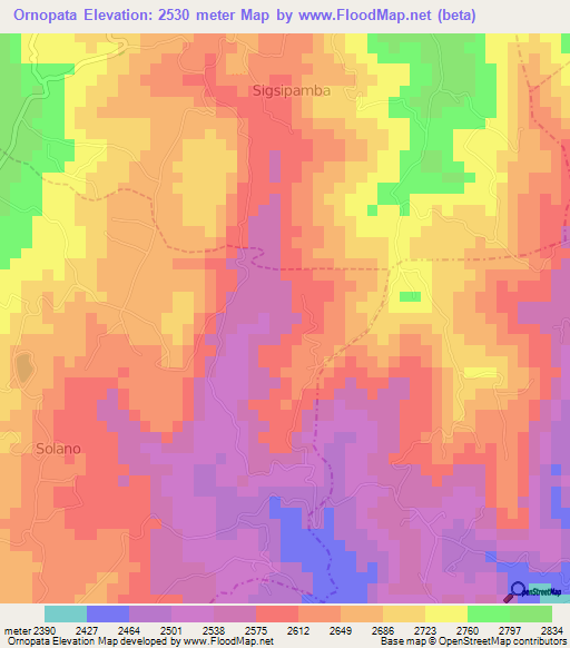 Ornopata,Ecuador Elevation Map