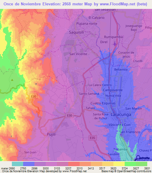 Once de Noviembre,Ecuador Elevation Map