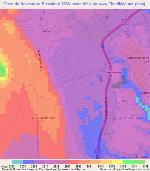 Once de Noviembre,Ecuador Elevation Map