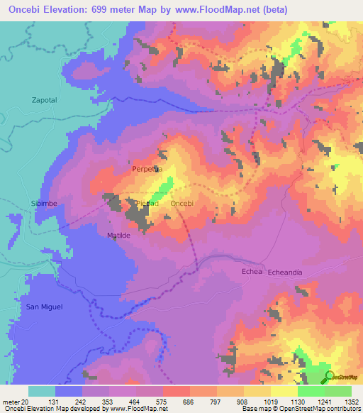 Oncebi,Ecuador Elevation Map