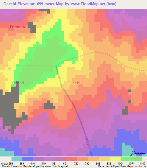 Oncebi,Ecuador Elevation Map