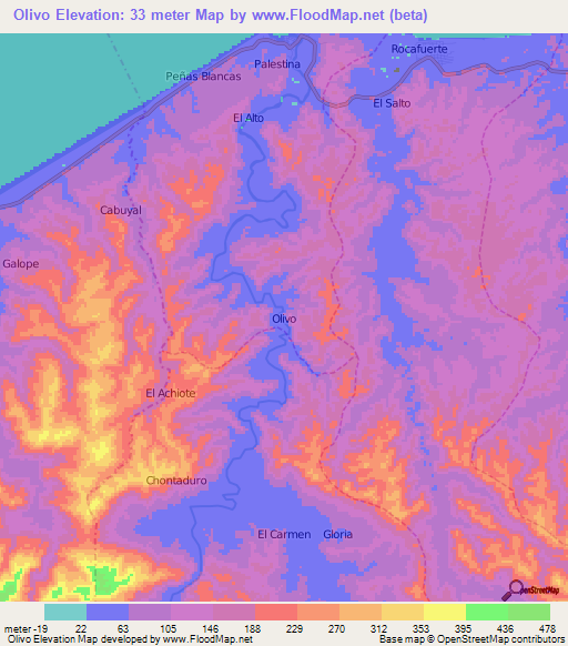 Olivo,Ecuador Elevation Map