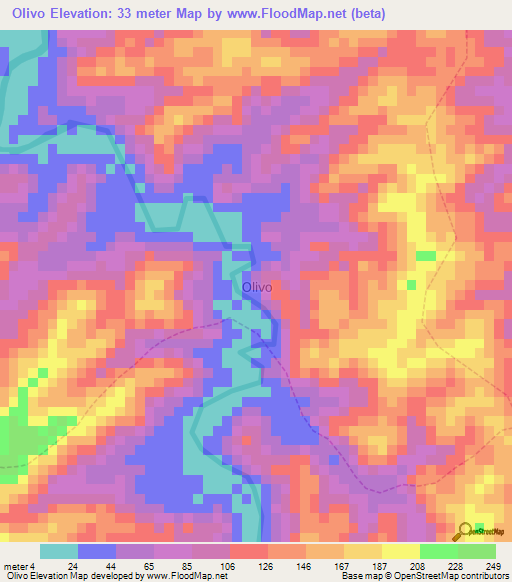 Olivo,Ecuador Elevation Map