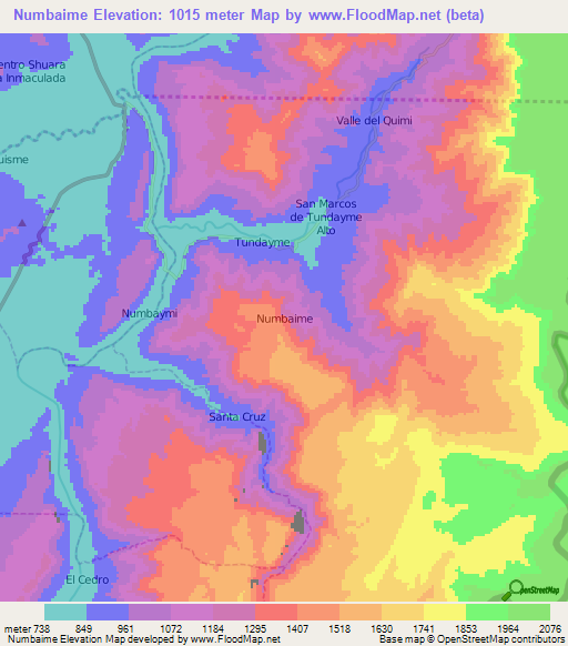 Numbaime,Ecuador Elevation Map