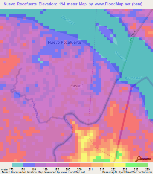 Nuevo Rocafuerte,Ecuador Elevation Map