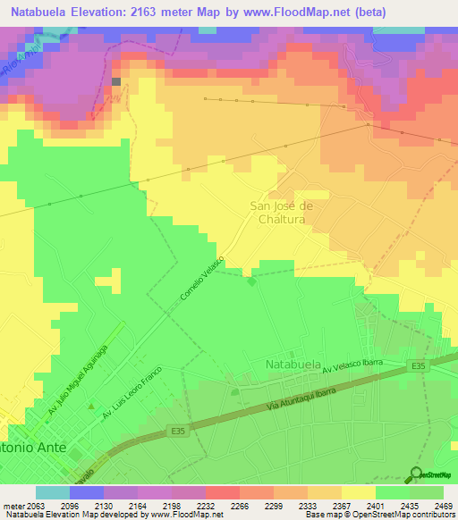 Natabuela,Ecuador Elevation Map