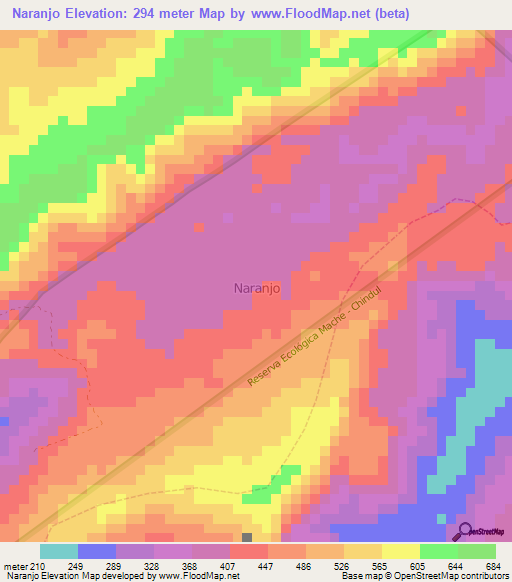 Naranjo,Ecuador Elevation Map