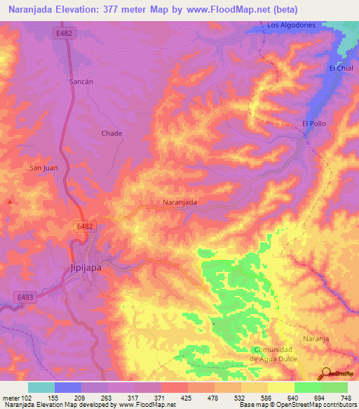 Naranjada,Ecuador Elevation Map