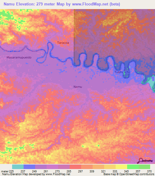 Namu,Ecuador Elevation Map