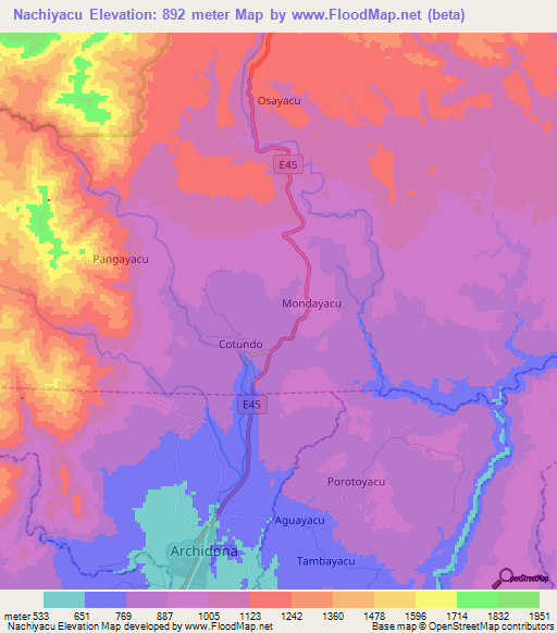 Nachiyacu,Ecuador Elevation Map