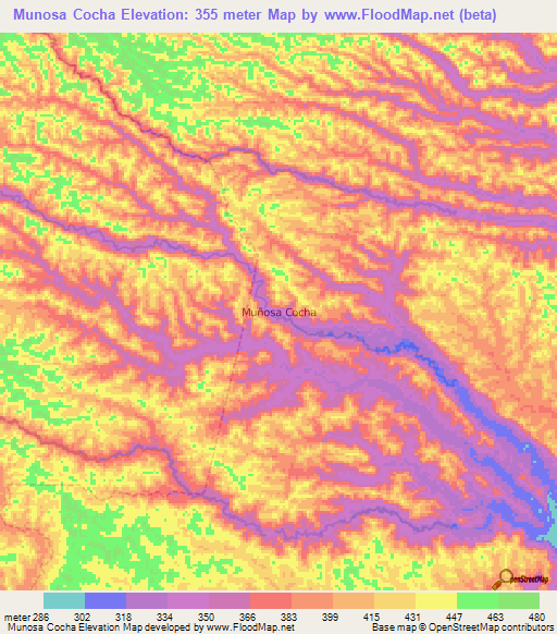 Munosa Cocha,Ecuador Elevation Map