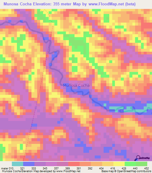 Munosa Cocha,Ecuador Elevation Map