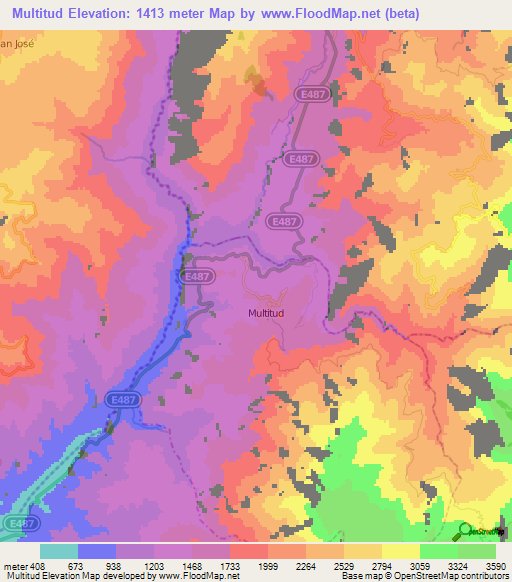 Multitud,Ecuador Elevation Map