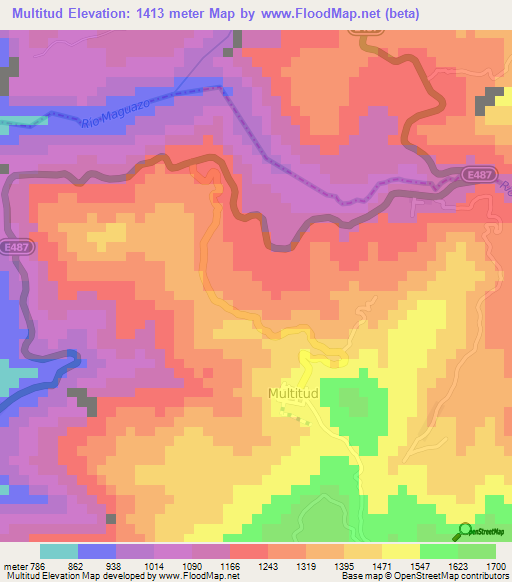 Multitud,Ecuador Elevation Map