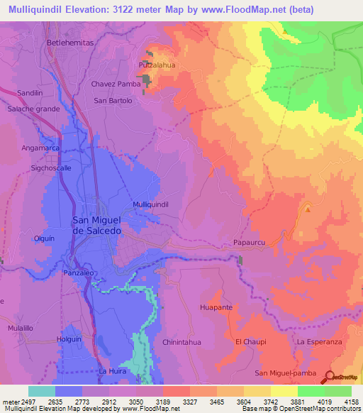 Mulliquindil,Ecuador Elevation Map