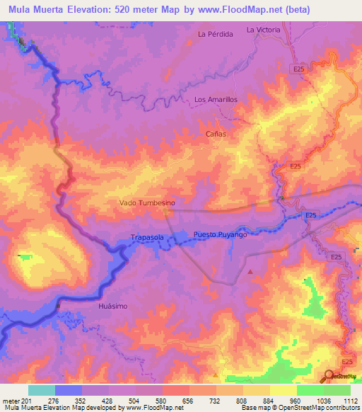 Mula Muerta,Ecuador Elevation Map