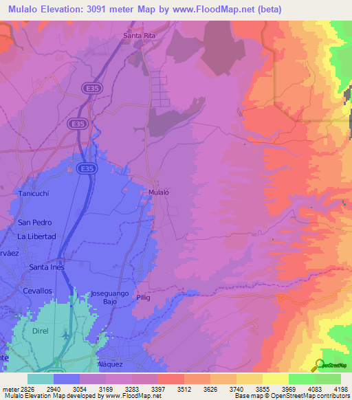 Mulalo,Ecuador Elevation Map