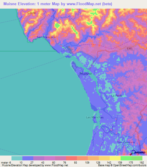 Muisne,Ecuador Elevation Map