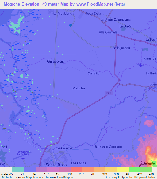 Motuche,Ecuador Elevation Map