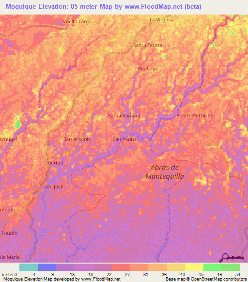 Moquique,Ecuador Elevation Map