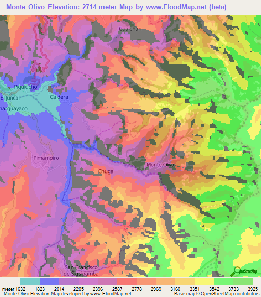 Monte Olivo,Ecuador Elevation Map