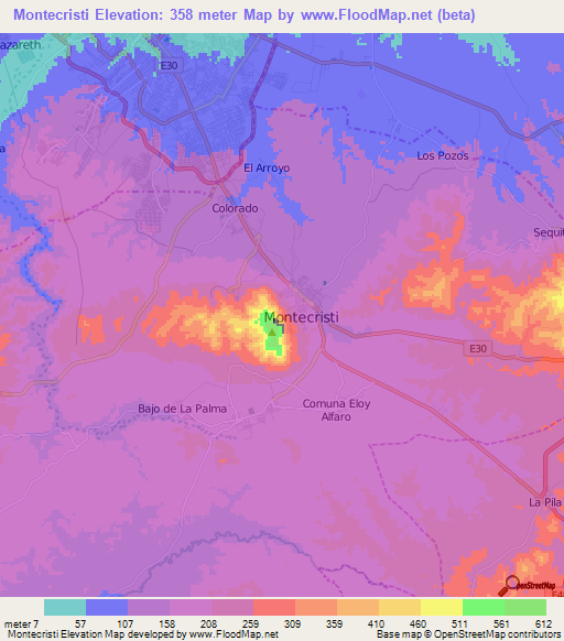 Montecristi,Ecuador Elevation Map