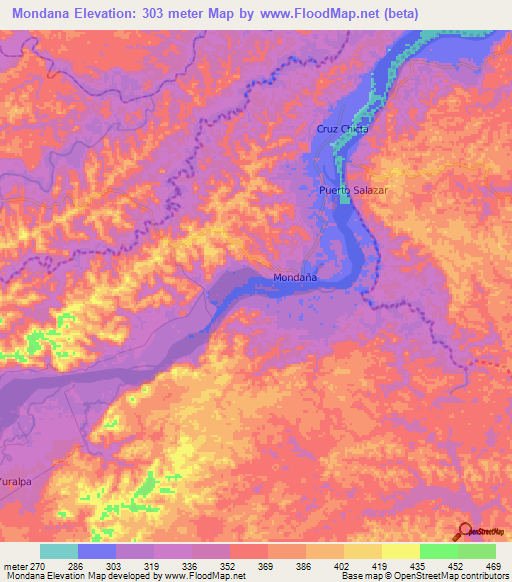 Mondana,Ecuador Elevation Map