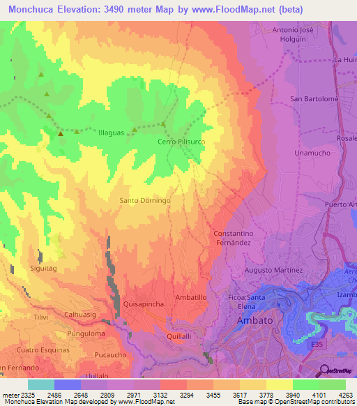 Monchuca,Ecuador Elevation Map