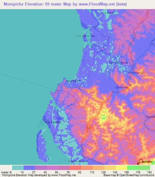 Mompiche,Ecuador Elevation Map