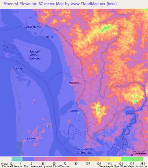 Mocoral,Ecuador Elevation Map