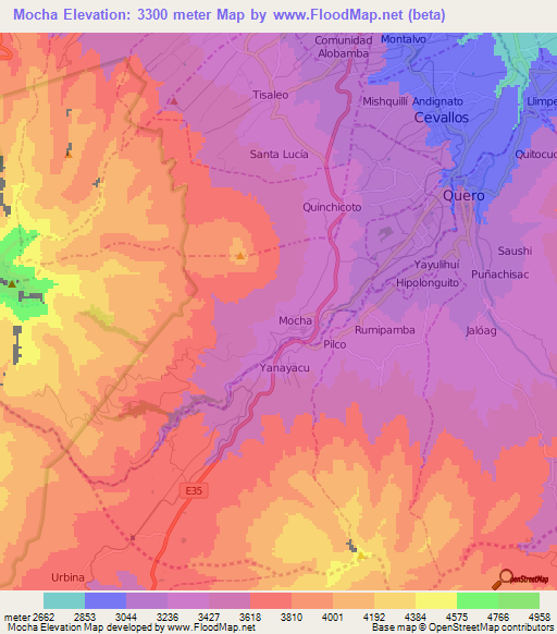 Mocha,Ecuador Elevation Map