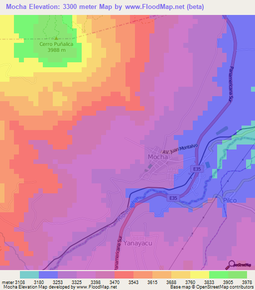 Mocha,Ecuador Elevation Map