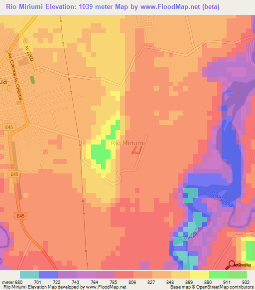 Rio Miriumi,Ecuador Elevation Map