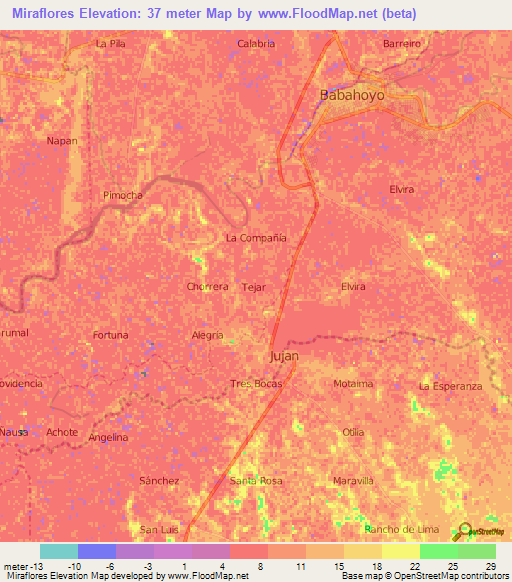 Miraflores,Ecuador Elevation Map