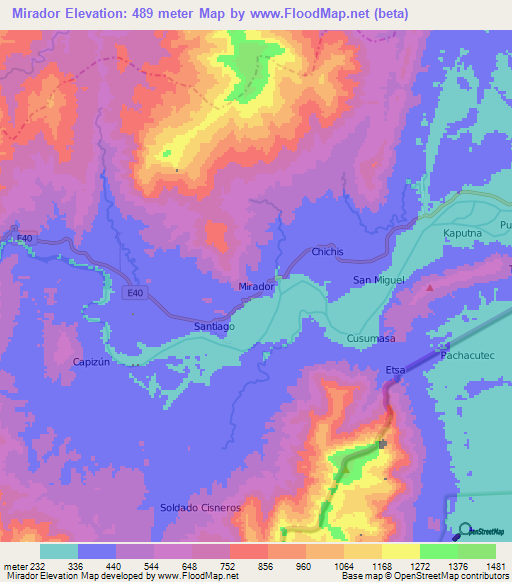 Mirador,Ecuador Elevation Map