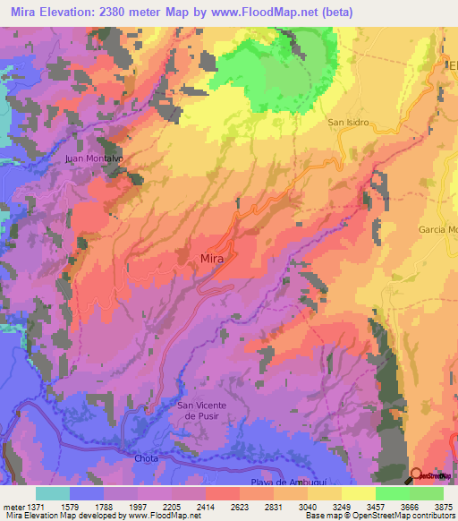 Mira,Ecuador Elevation Map