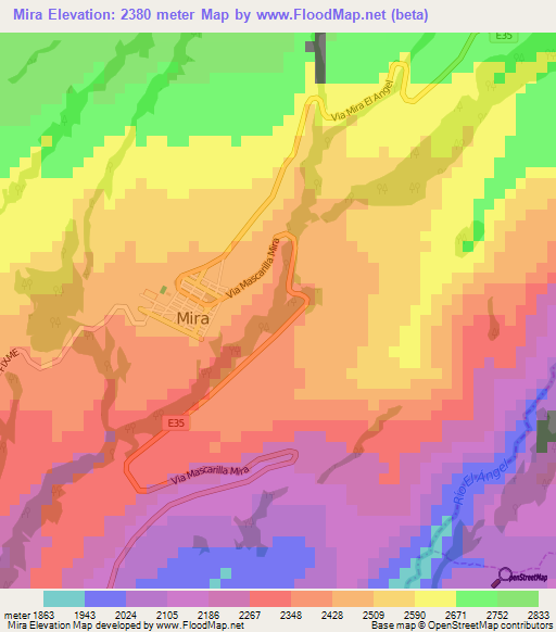 Mira,Ecuador Elevation Map