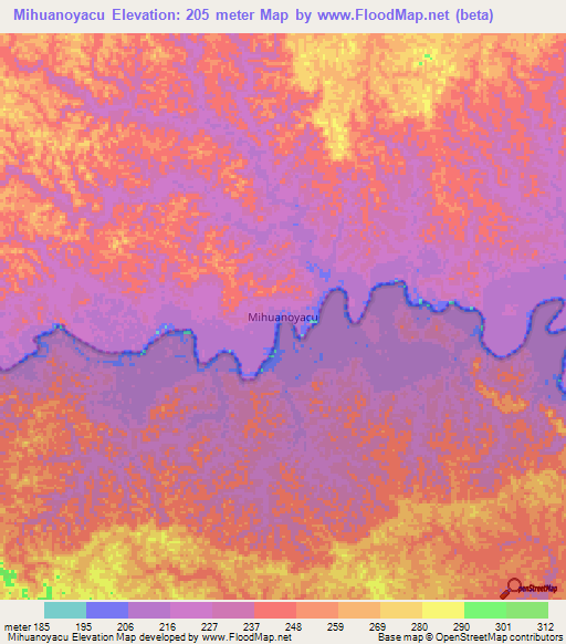 Mihuanoyacu,Ecuador Elevation Map